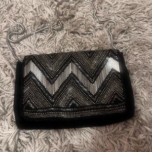 H&M Elegant Beaded Black and Silver Women's Bag clutch